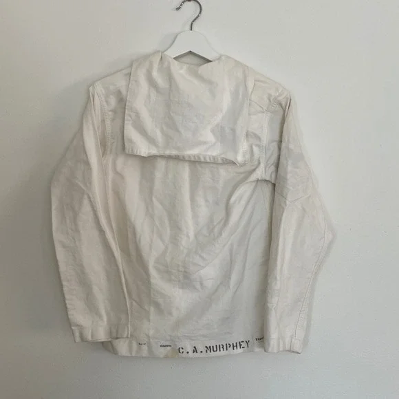 Vintage US NAVY Military Sailor White Long Sleeve Uniform Shirt Stencil Print - Picture 2 of 14